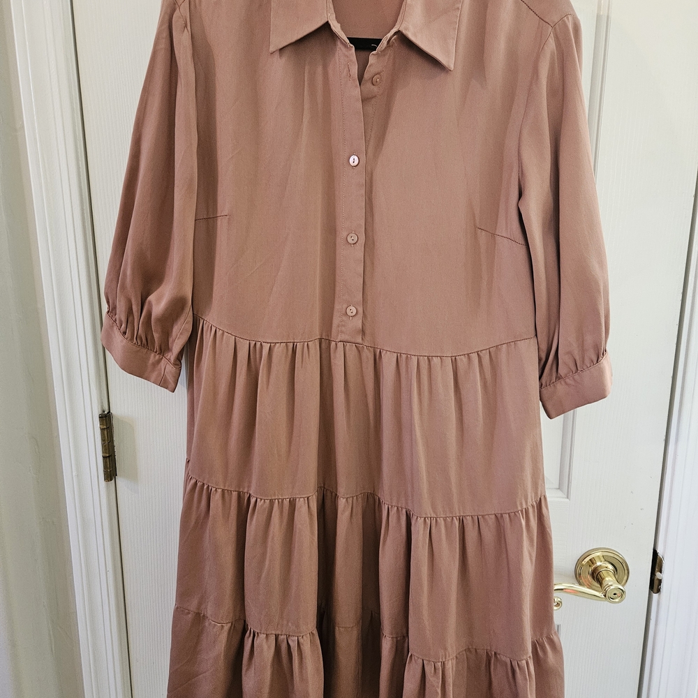 DownEast  Clay Colored Tiered 3/4 Sleeve Dress